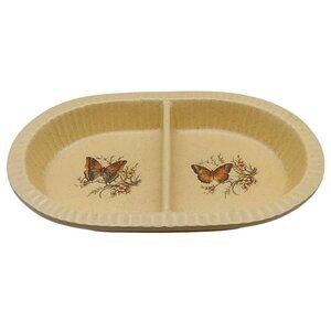 Treasure Craft Butterfly Yellow Oval Divided Microwave Ovenware Ceramic Dish 870